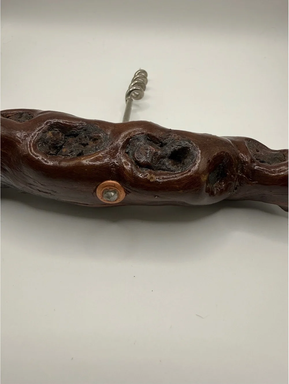 Vintage Mid Century Modern driftwood handle corkscrew wine opener kitchenware